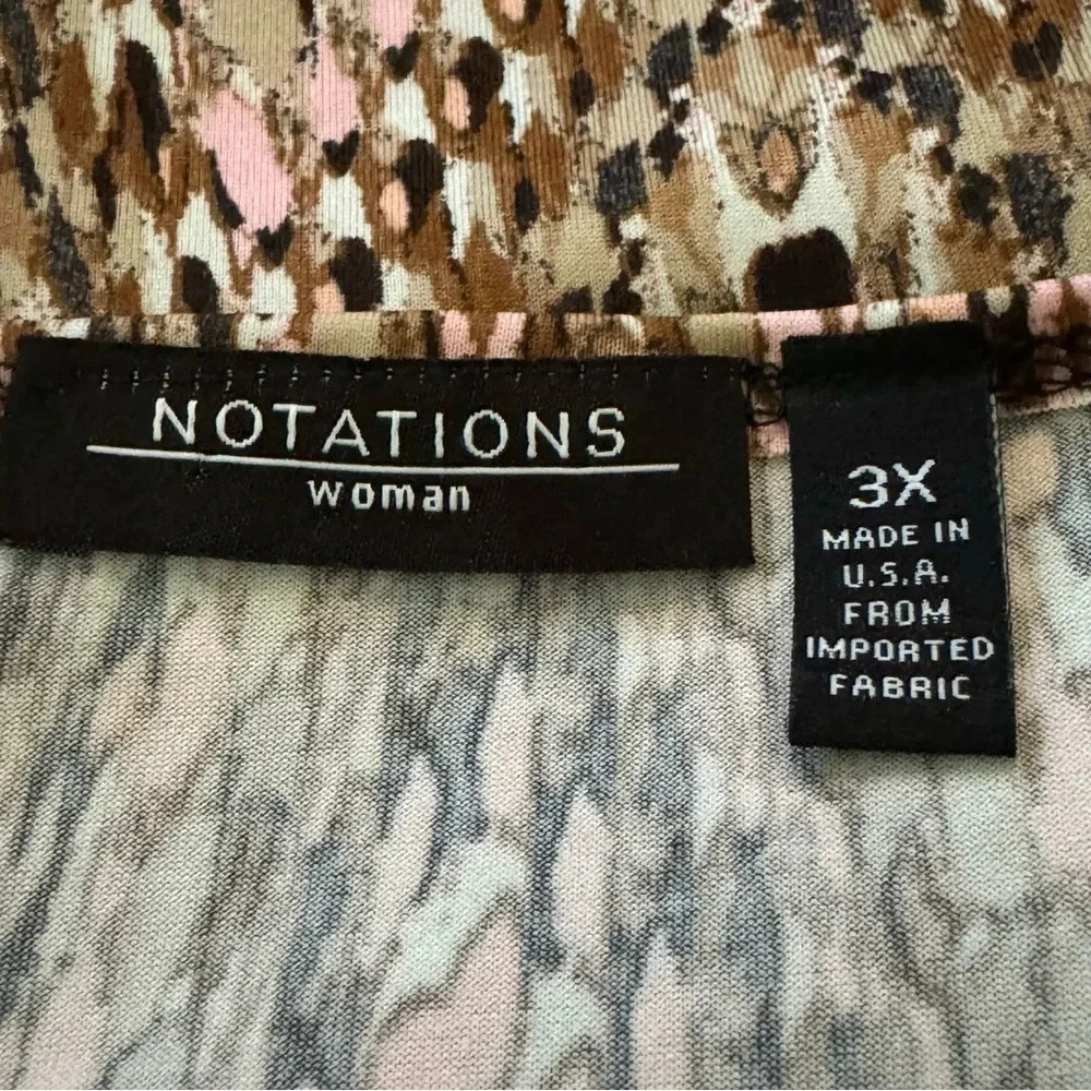 Notations 3X Shirt Top Brown Chevron Striped Scoop‎ Neck Short Sleeve Stretch - Picture 5 of 7